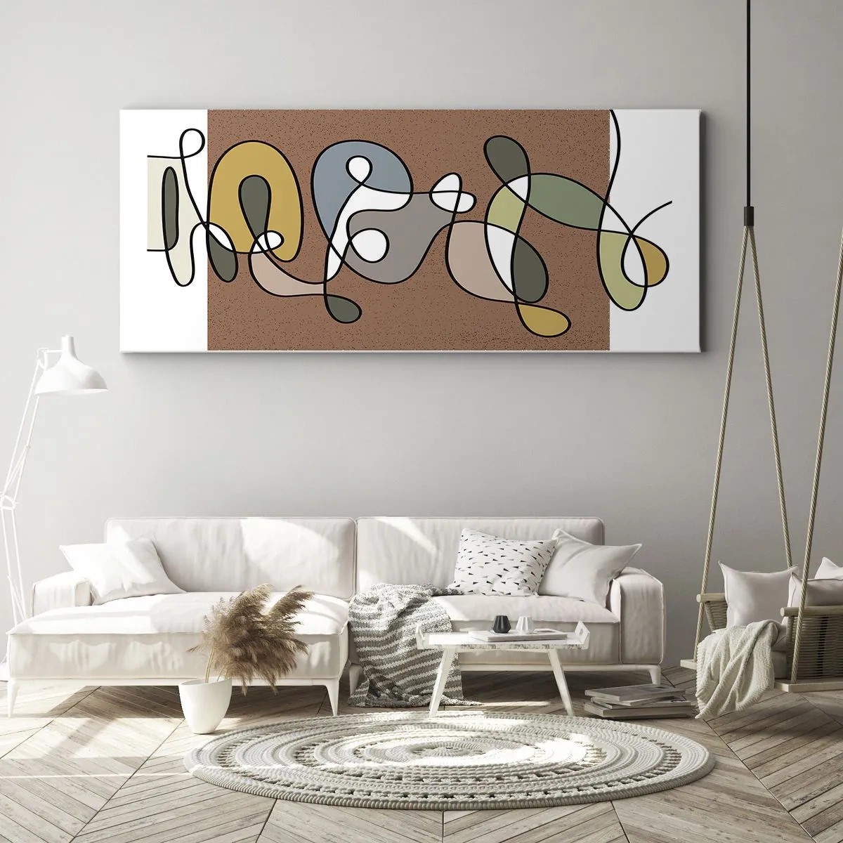 Impression sur toile - Image sur toile - Abstraction colorée avec des taches et des lignes - 120x50cm - Une abstraction qui mérite le sourire - Décoration murale moderne pour le salon et la chambre ARTTOR