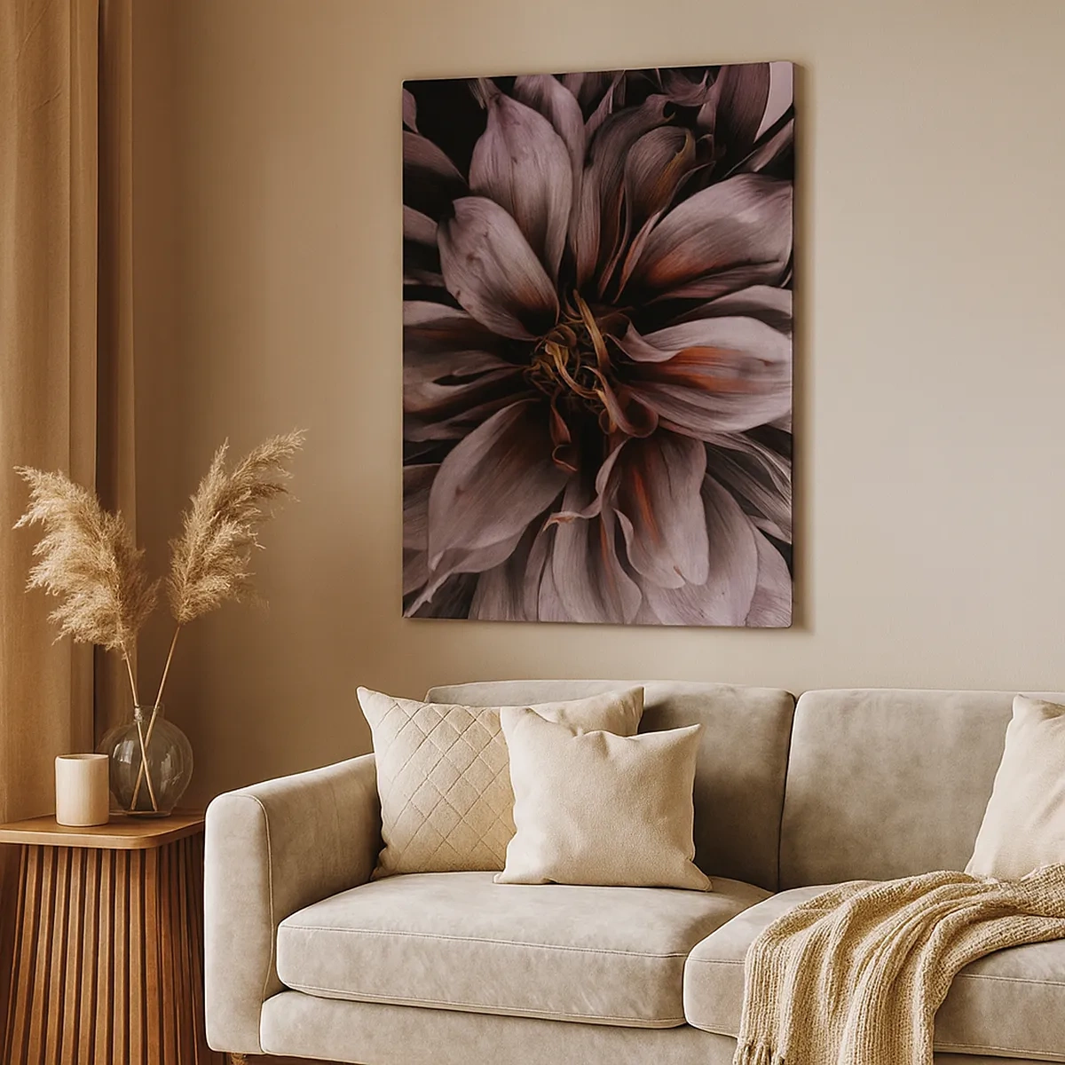 Impression sur toile - Image sur toile - Gros plan d'une grande fleur aux couleurs subtiles - 50x70cm - Un coeur fleuri - Décoration murale moderne pour le salon et la chambre ARTTOR