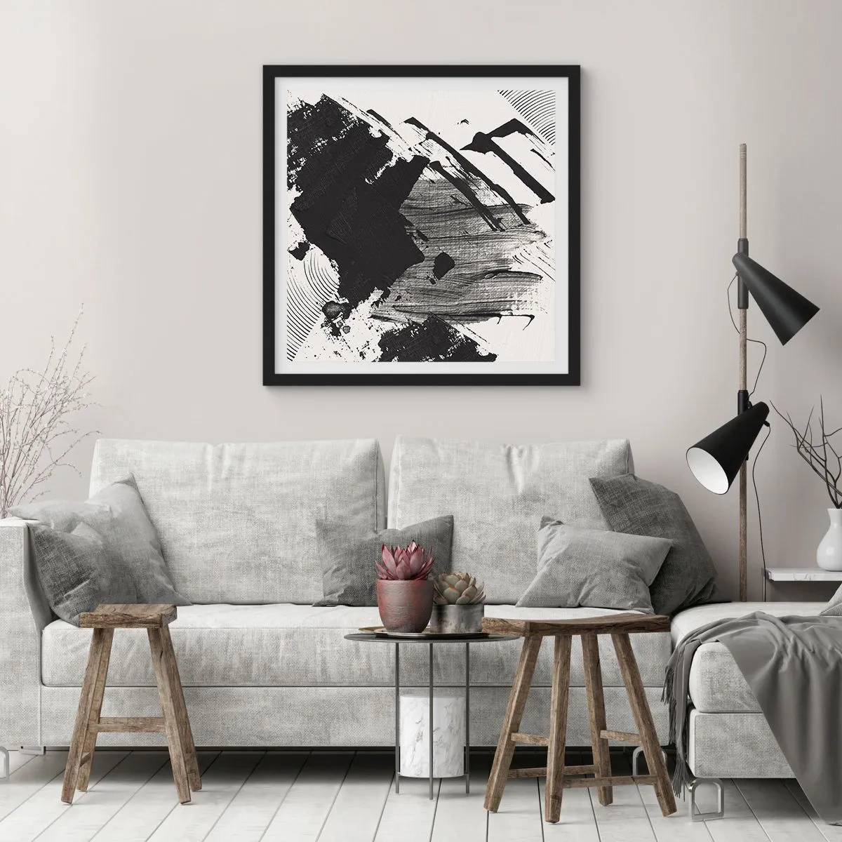 Affiche dans un cadre noir - Poster - Abstraction – expression du noir - 50x50 cm