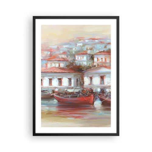 Affiche dans un cadre noir - Poster - Une ville colorée avec des bateaux sur le rivage - 50x70cm - Petite ville heureuse - Décoration murale moderne pour le salon et la chambre ARTTOR
