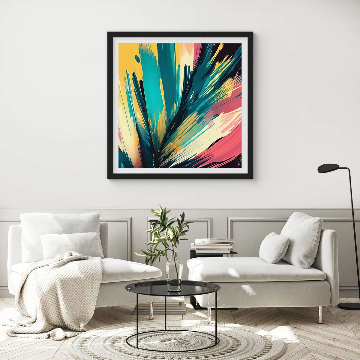 Affiche dans un cadre noir - Poster - Composition – une explosion de joie - 60x60 cm