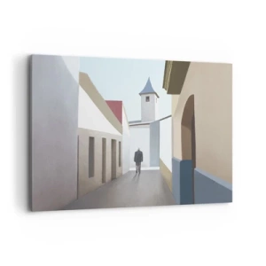 Impression sur toile - Image sur toile - Une rue minimaliste avec la silhouette d'un homme en arrière-plan - 120x80cm - Une promenade ensoleillée - Décoration murale moderne pour le salon et la chambre ARTTOR