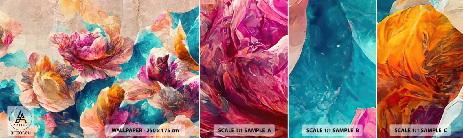 Échantillon de Papier Peint Autocollant Deluxe Sticker - Splendeur colorée du bouquet - Fleurs, Pastel, Morceau - 100x30 cm