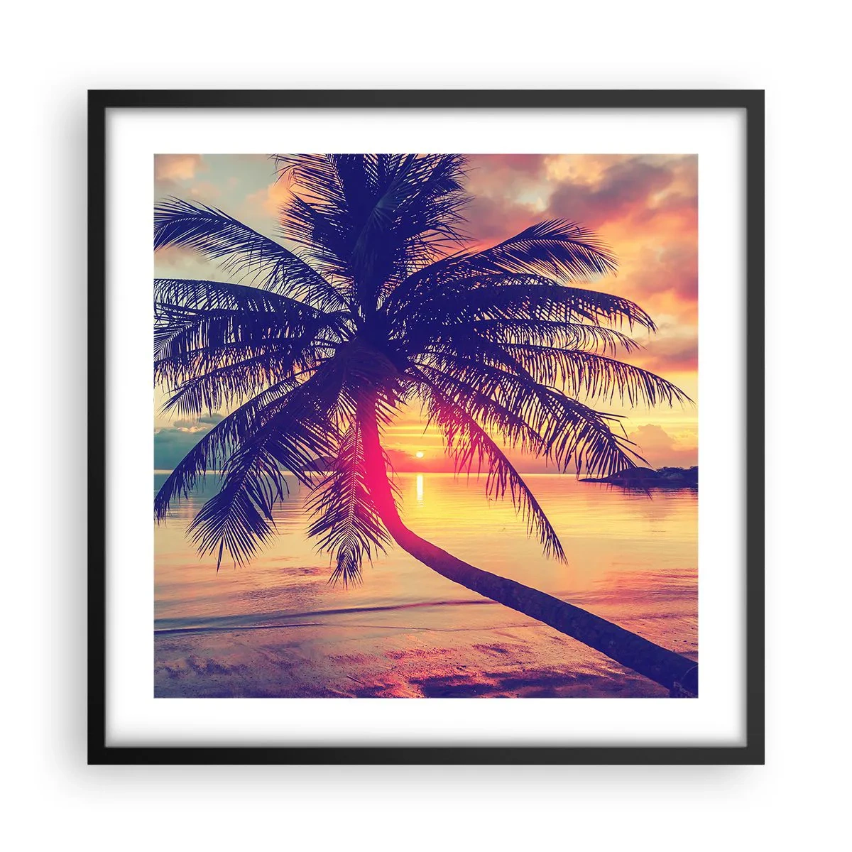 Affiche dans un cadre noir - Poster - Soirée sous les palmiers - 50x50 cm