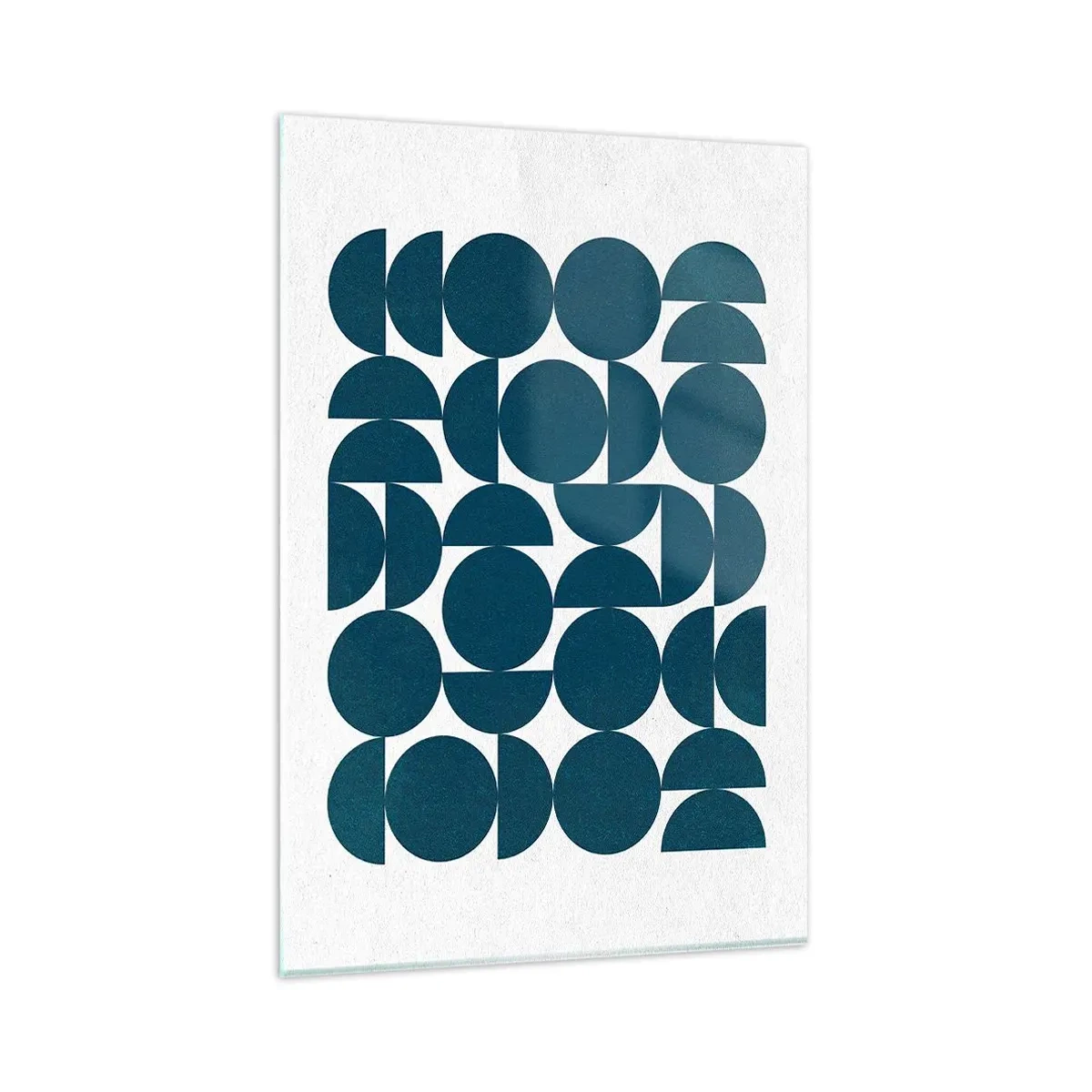 Impression sur verre - Image sur verre - Formes géométriques dans des tons bleu marine sur fond blanc - 80x120cm - Cercles et demi-cercles - Décoration murale moderne pour le salon et la chambre ARTTOR