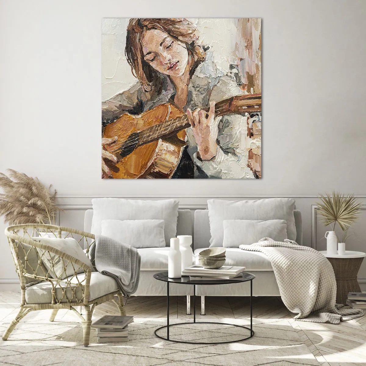 Impression sur verre - Image sur verre - Concerto pour guitare et coeur de fille - 40x40 cm