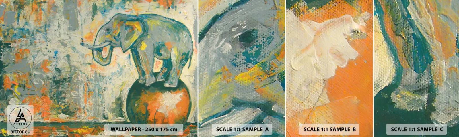 Échantillon De Papier Peint Standard Eco - Que vive le cirque ! - Abstraction, Éléphant, Cirque - 100x30 cm