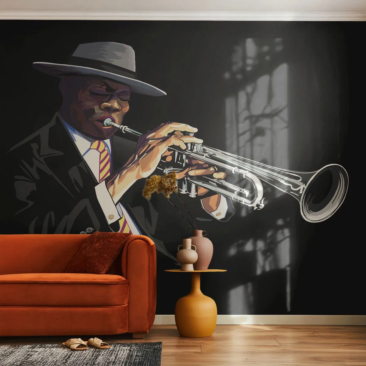 Papier Peint Photo Premium Sand - Le charme de la vieille école - Musique, le jazz, Trompette - 100x70 cm