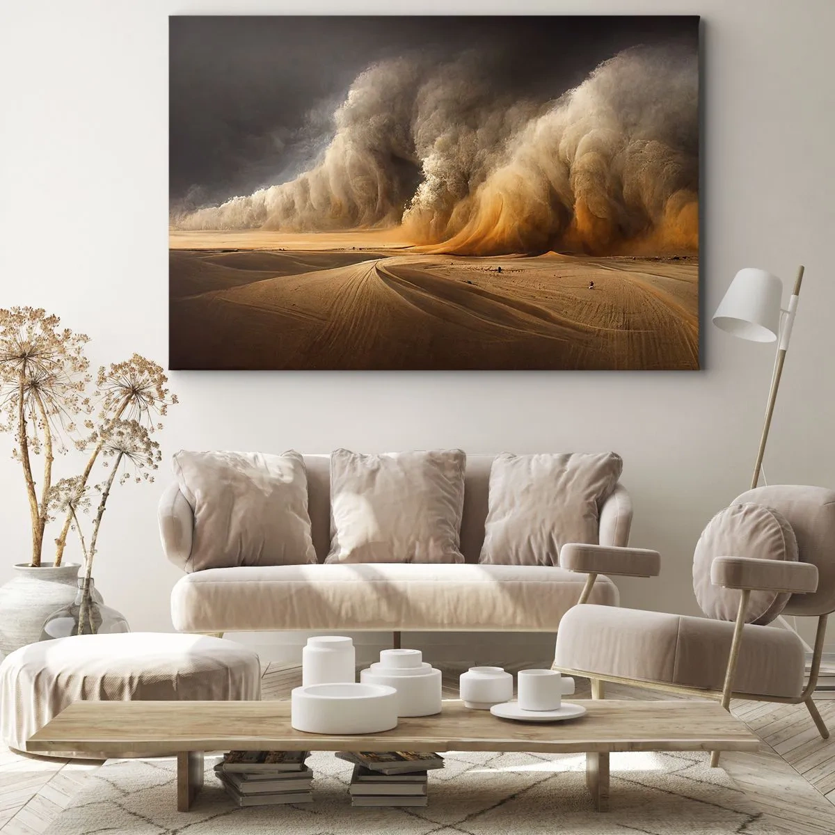 Impression sur toile - Image sur toile - Impressionnante tempête de sable dans le désert - 100x70cm - La colère du désert - Décoration murale moderne pour le salon et la chambre ARTTOR