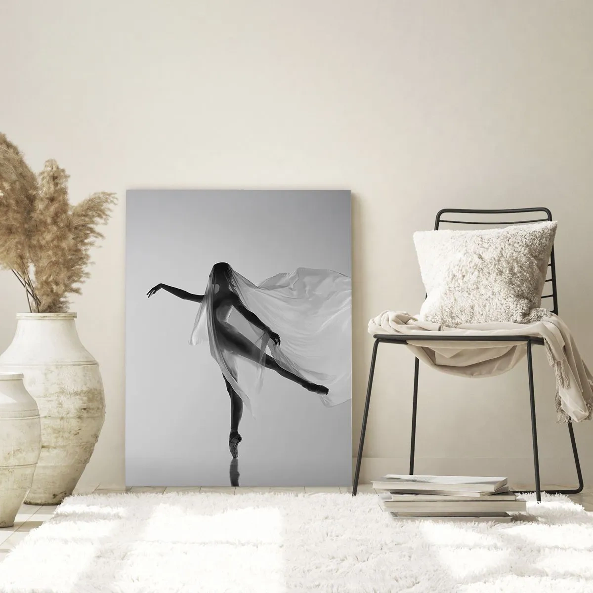 Impression sur verre - Image sur verre - Silhouette d'une danseuse avec un voile flottant en mouvement - 50x70cm - Légèreté et grâce - Décoration murale moderne pour le salon et la chambre ARTTOR