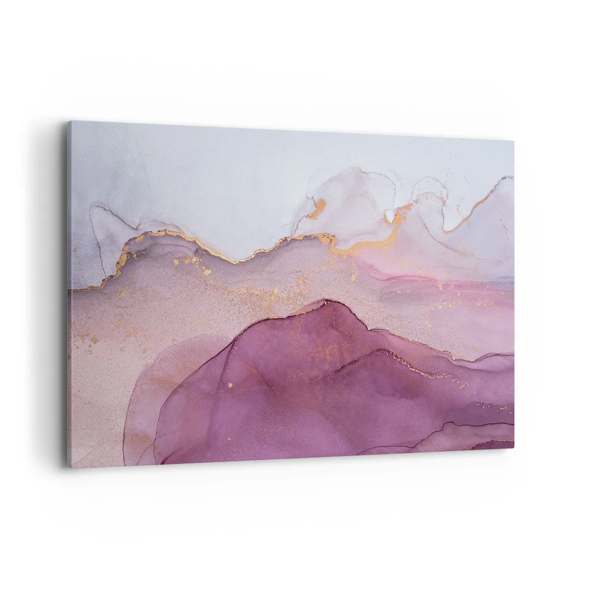 Impression sur toile - Image sur toile - Une composition abstraite dans des tons de violet et d'or. - 100x70cm - Vagues lilas et violettes - Décoration murale moderne pour le salon et la chambre ARTTOR