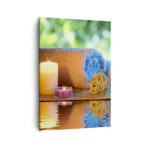 Impression sur toile - Image sur toile - Ensemble SPA relaxant avec serviettes, bougies et pierres - 50x70cm - Temps pour le corps - Décoration murale moderne pour le salon et la chambre ARTTOR