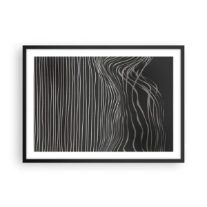 Affiche dans un cadre noir - Poster - Lignes blanches sur fond gris foncé dans un arrangement abstrait - 70x50cm - Rythme et accent - Décoration murale moderne pour le salon et la chambre ARTTOR