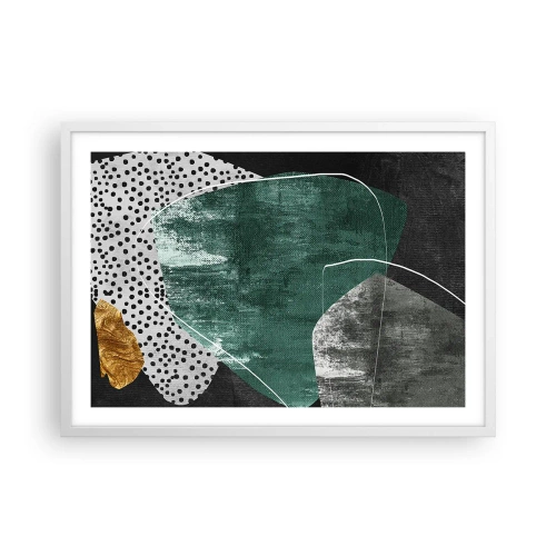 Affiche dans un cadre blanc - Poster - Abstraction colorée avec feuille d'or - 70x50 cm