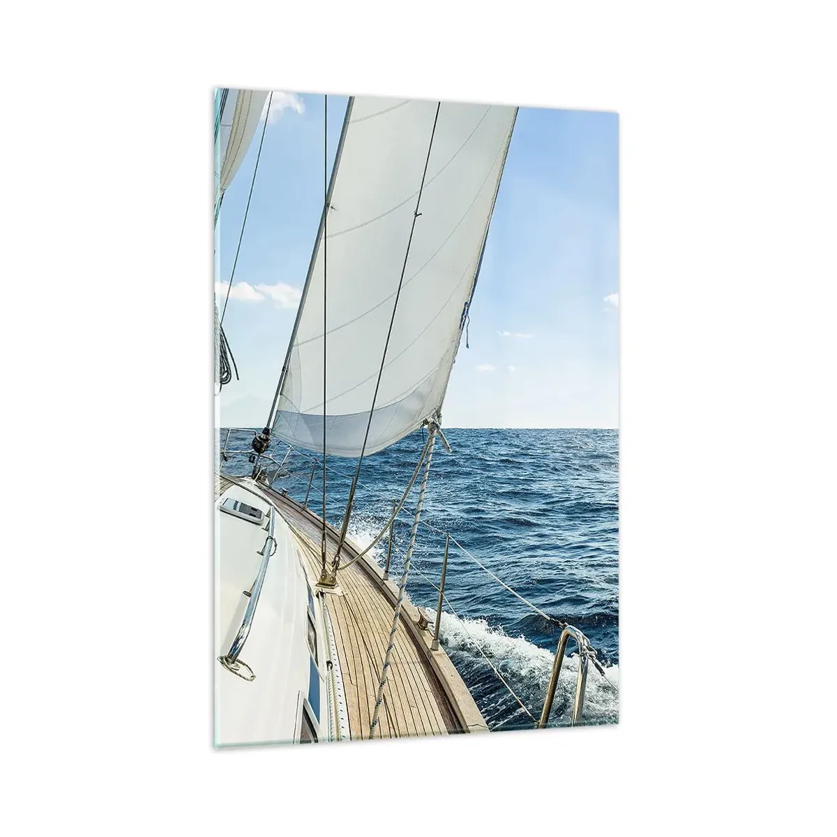 Impression sur verre - Image sur verre - Un voilier sur une mer calme sous un ciel bleu - 80x120cm - Ohé, l'aventure - Décoration murale moderne pour le salon et la chambre ARTTOR