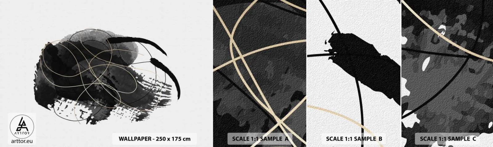 Échantillon de Papier Peint Autocollant Deluxe Sticker - Fait de noir - Abstraction, Morceau, Art moderne - 100x30 cm