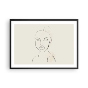Affiche dans un cadre noir - Poster - Croquis minimaliste du visage d'une femme - 70x50cm - Esquisse de la sensualité - Décoration murale moderne pour le salon et la chambre ARTTOR