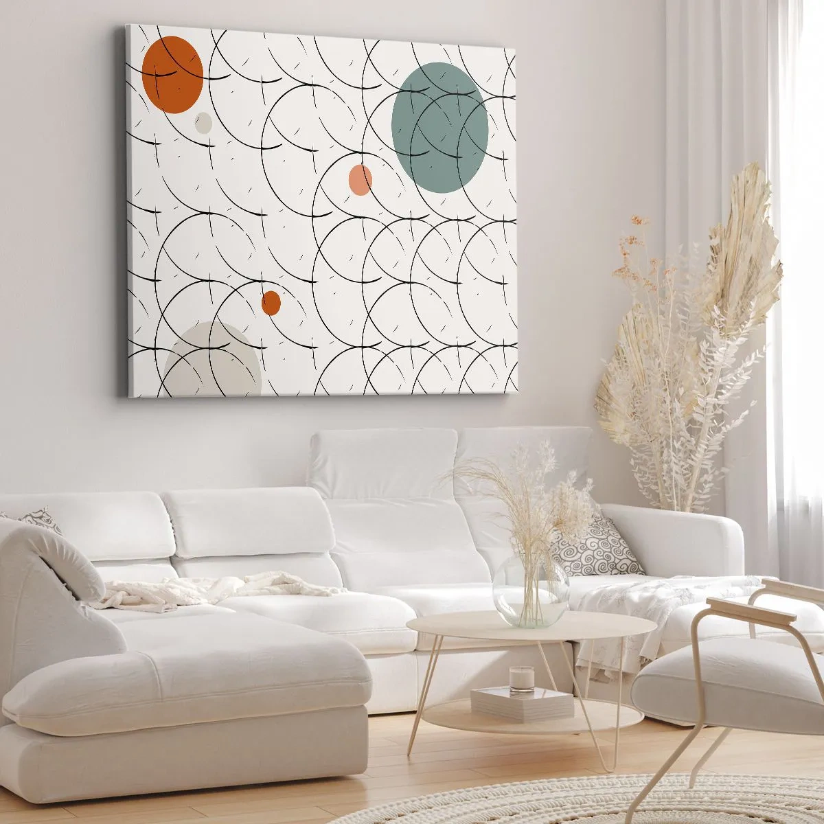 Impression sur toile - Image sur toile - Motif géométrique avec des cercles colorés sur un fond clair - 70x50cm - Dans l'esprit pop art - Décoration murale moderne pour le salon et la chambre ARTTOR