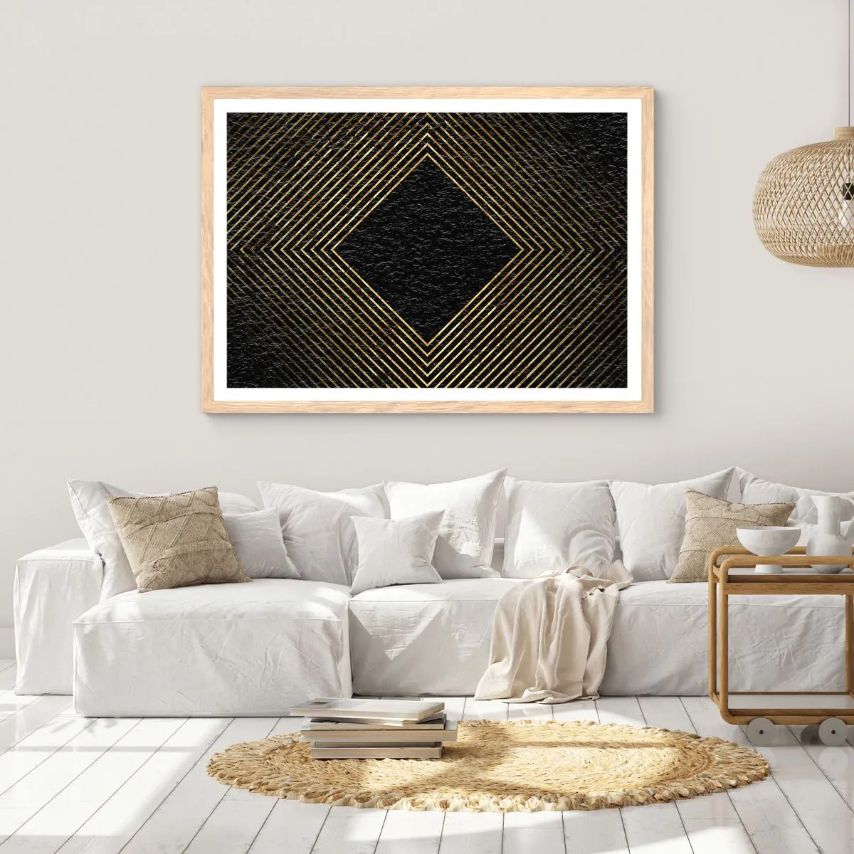 Affiche dans un chêne clair - Poster - Géométrie dans un style glamour - 40x30 cm