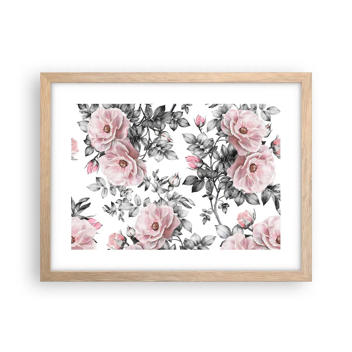Affiche dans un chêne clair - Poster - Se perdre dans les fleurs des roses - 40x30 cm