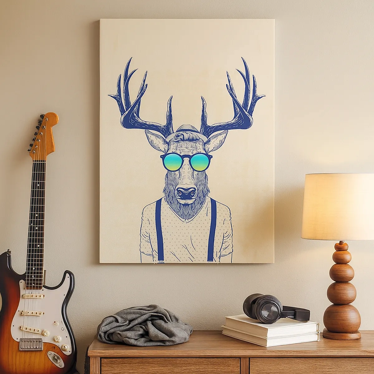 Impression sur toile - Image sur toile - Cerf stylisé avec des lunettes de soleil - 50x70cm - A qui vous attendiez-vous ? - Décoration murale moderne pour le salon et la chambre ARTTOR