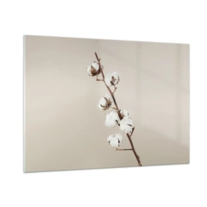 Impression sur verre - Image sur verre - Un brin de coton sur un fond clair et minimaliste - 100x70cm - A la source de la douceur - Décoration murale moderne pour le salon et la chambre ARTTOR