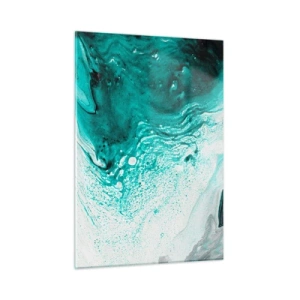 Impression sur verre - Image sur verre - Une peinture abstraite dans les tons de blanc et de turquoise - 50x70cm - Se fondre dans le bleu et le turquoise - Décoration murale moderne pour le salon et la chambre ARTTOR