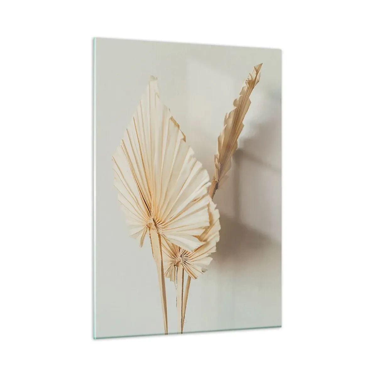 Impression sur verre - Image sur verre - Feuilles de palmier séchées dans des tons beiges sur fond clair - 50x70cm - Quand tu dois t’apaiser - Décoration murale moderne pour le salon et la chambre ARTTOR