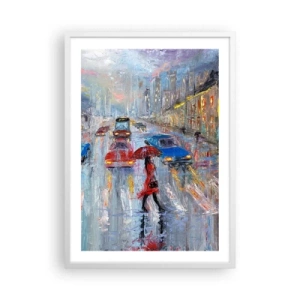 Affiche dans un cadre blanc - Poster - Après-midi pluvieux en ville - 50x70 cm
