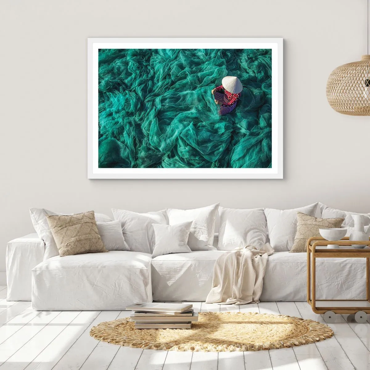 Affiche dans un cadre blanc - Poster - Dans une mer de filet - 70x50 cm