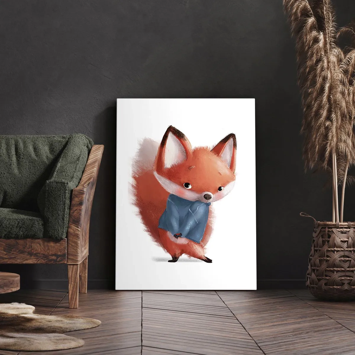 Impression sur toile - Image sur toile - Un renard mignon dans un costume bleu - 70x100cm - Est-ce que ça me va? - Décoration murale moderne pour le salon et la chambre ARTTOR