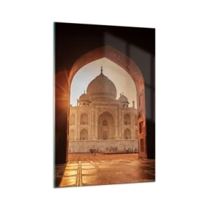 Impression sur verre - Image sur verre - Le Taj Mahal au soleil vu depuis l'arche de la porte - 70x100cm - Un monument à l'amour surnaturel - Décoration murale moderne pour le salon et la chambre ARTTOR