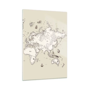 Impression sur verre - Image sur verre - Une carte du monde stylisée dans une version classique - 50x70cm - Voyage autour du monde - Décoration murale moderne pour le salon et la chambre ARTTOR