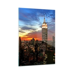 Impression sur verre - Image sur verre - Panorama nocturne de la ville avec des bâtiments illuminés - 50x70cm - Nuit américaine lumineuse - Décoration murale moderne pour le salon et la chambre ARTTOR