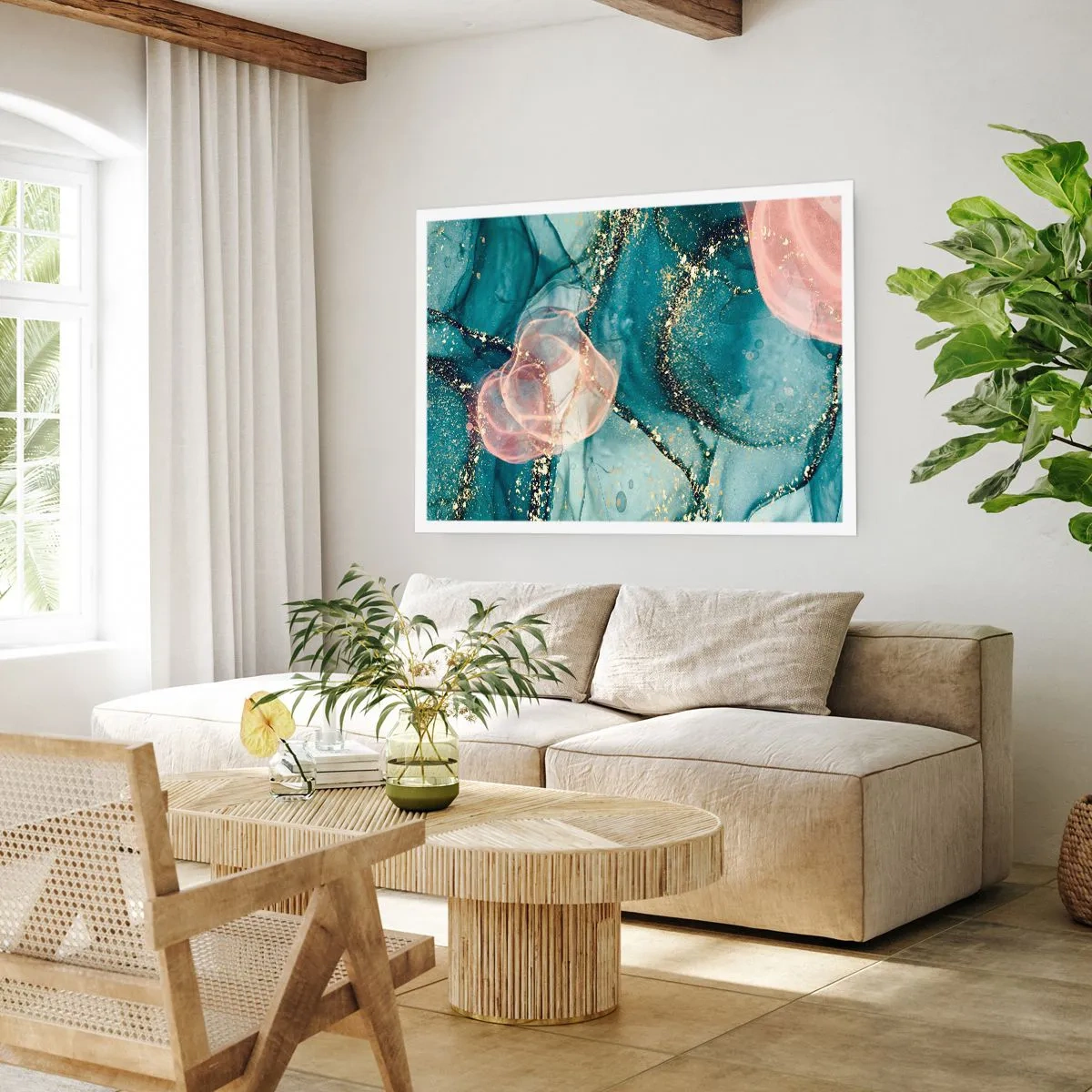 Affiche - Poster - Soie bleu, tulle rose - 40x30 cm