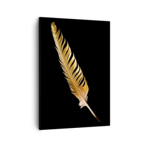Impression sur toile - Image sur toile - Plume dorée sur fond noir - 50x70cm - Sans porte-plume - Décoration murale moderne pour le salon et la chambre ARTTOR