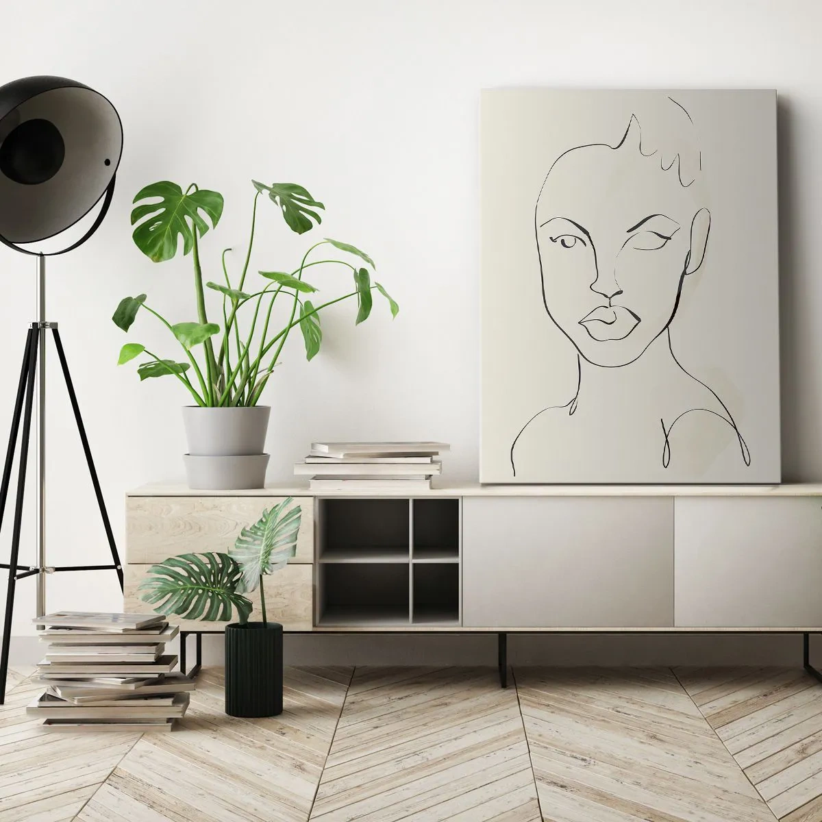 Impression sur toile - Image sur toile - Croquis minimaliste du visage d'une femme - 70x100cm - Esquisse de la sensualité - Décoration murale moderne pour le salon et la chambre ARTTOR