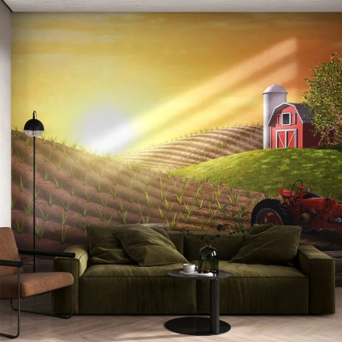 Papier peint sur mesure Autocollant Deluxe - Une ferme comme dans un conte de fées - Ferme, Paysage, Tracteur