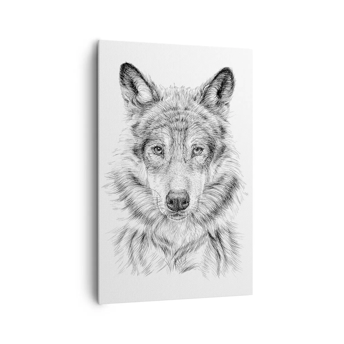 Impression sur toile - Image sur toile - Croquis d'une tête de loup dans un style monochrome sur fond blanc - 80x120cm - Un leader né - Décoration murale moderne pour le salon et la chambre ARTTOR