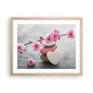 Affiche dans un chêne clair - Poster - Le bonheur avec une fleur de cerisier - 50x40 cm