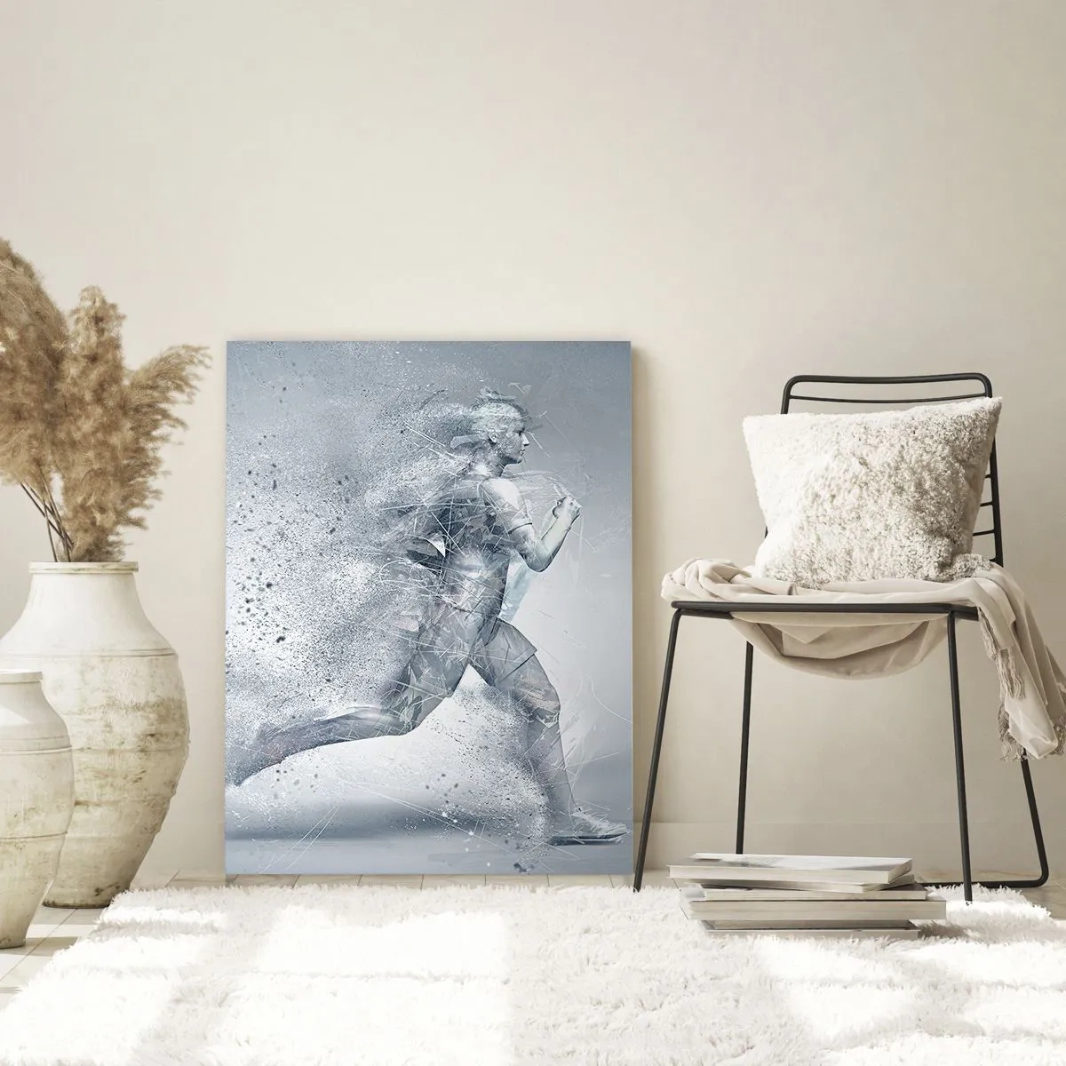 Impression sur verre - Image sur verre - Silhouette d'une figure en train de courir dans une forme abstraite - 50x70cm - Une énergie cristalline - Décoration murale moderne pour le salon et la chambre ARTTOR