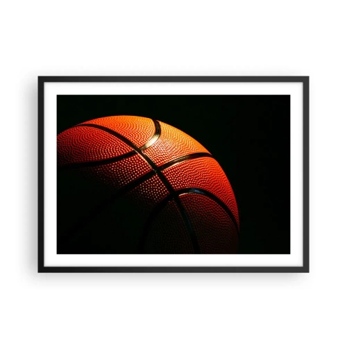 Affiche dans un cadre noir - Poster - Gros plan d'un ballon de basket sur fond noir - 70x50cm - Belle comme une planète - Décoration murale moderne pour le salon et la chambre ARTTOR