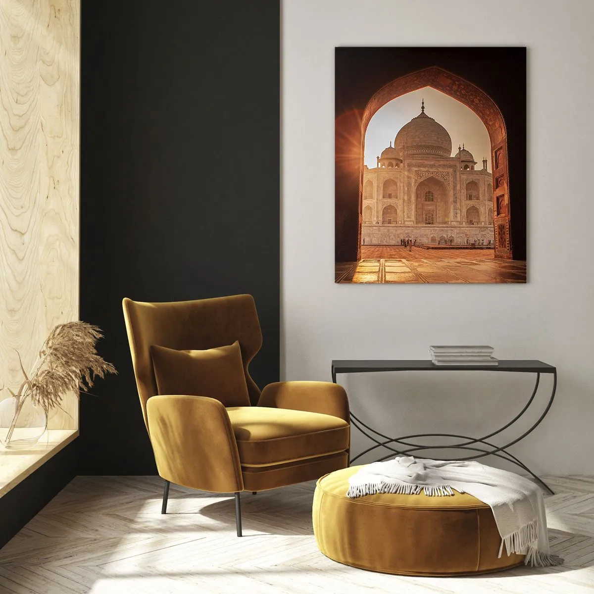 Impression sur verre - Image sur verre - Le Taj Mahal au soleil vu depuis l'arche de la porte - 80x120cm - Un monument à l'amour surnaturel - Décoration murale moderne pour le salon et la chambre ARTTOR