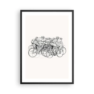 Affiche dans un cadre noir - Poster - Croquis de cyclistes en course sur un fond minimaliste - 50x70cm - Ensemble en équipe - Décoration murale moderne pour le salon et la chambre ARTTOR