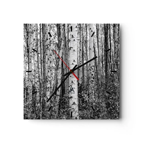 Horloge murale - Pendule murale - Bouleaux noirs et blancs dans la forêt - 30x30cm - Enchevêtrement de bouleau - Décoration murale moderne pour le salon et la chambre ARTTOR