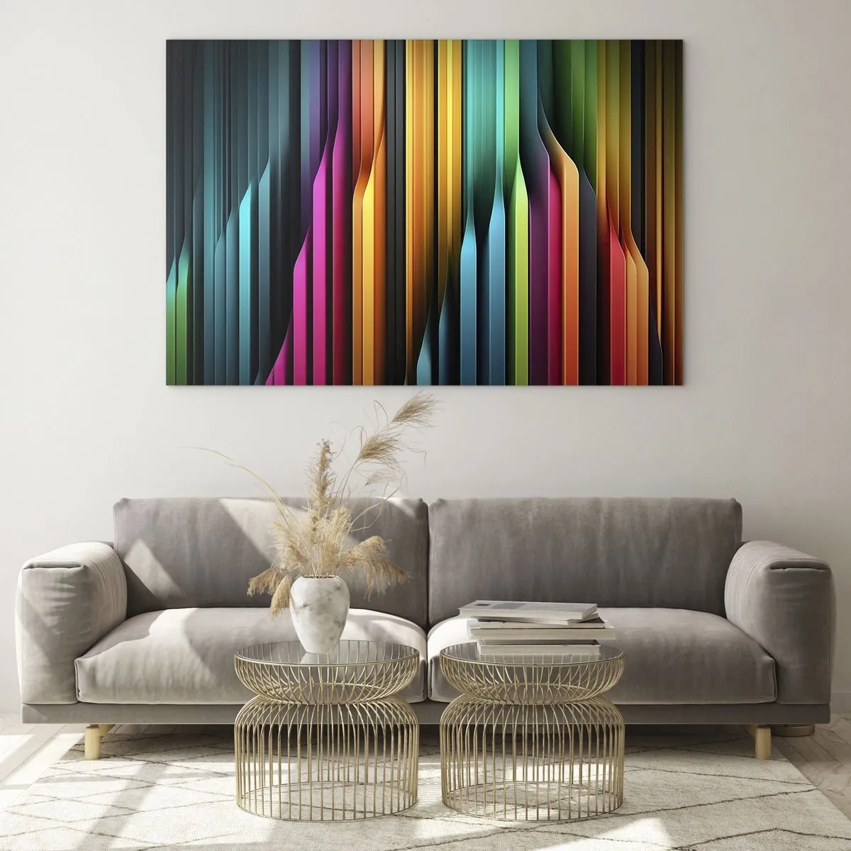 Impression sur verre - Image sur verre - Des rayures verticales multicolores rappelant la lumière et le mouvement - 120x80cm - Un organe de lumière - Décoration murale moderne pour le salon et la chambre ARTTOR