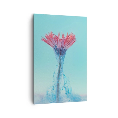 Impression sur toile - Image sur toile - Une fleur rose et bleue dans un arrangement artistique sur un fond pastel - 80x120cm - Dans une étreinte vivifiante - Décoration murale moderne pour le salon et la chambre ARTTOR