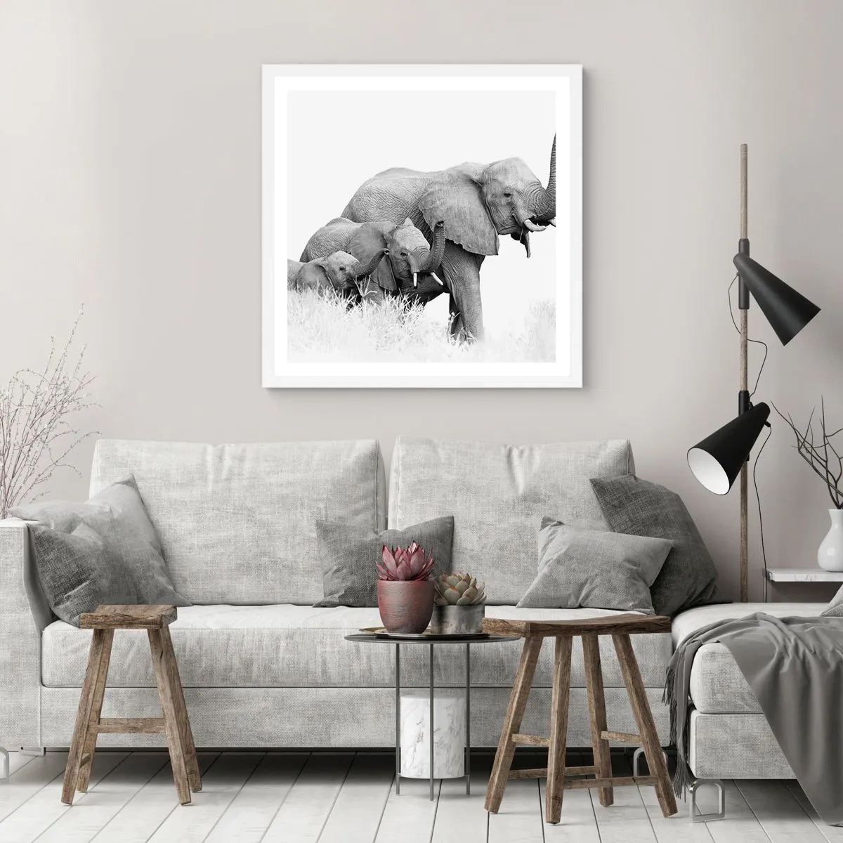 Affiche dans un cadre blanc - Poster - Un, deux, trois - 40x40 cm