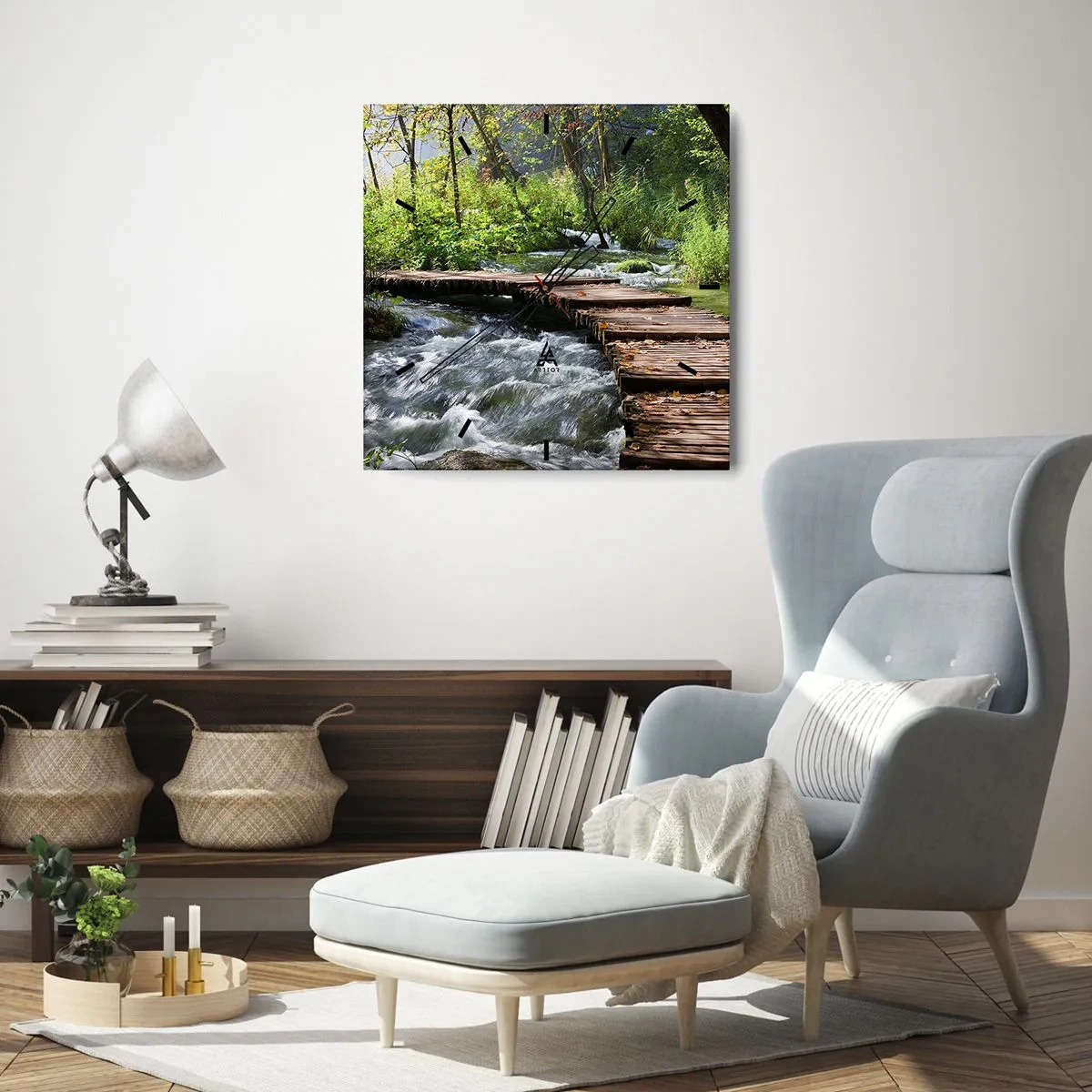 Horloge murale - Pendule murale - Au-dessus de la cascade mousseuse - 40x40 cm