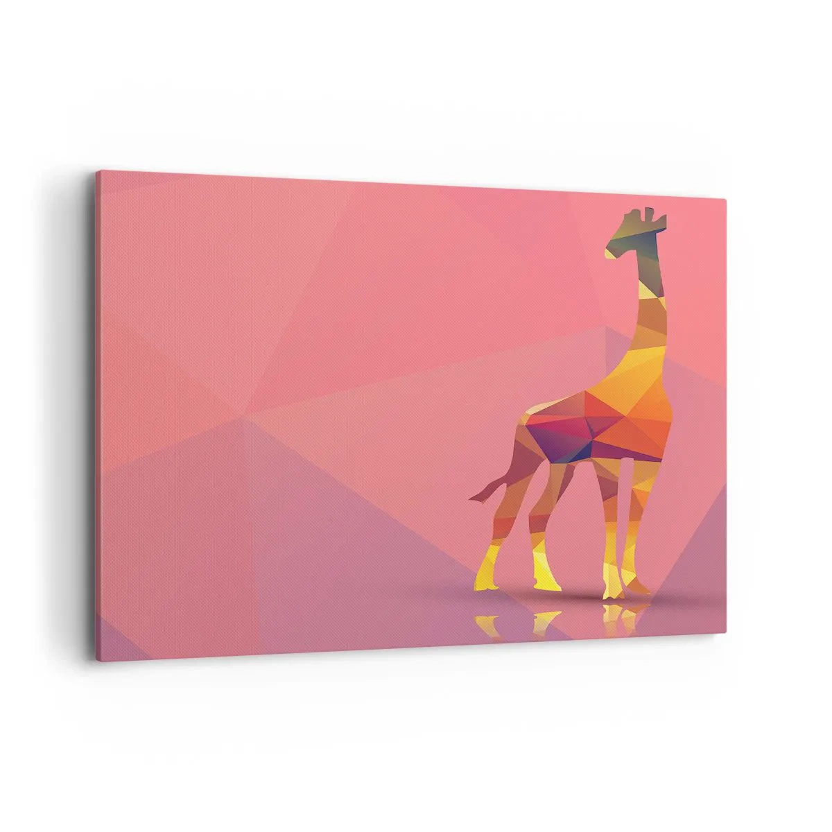 Impression sur toile - Image sur toile - Silhouette de girafe géométrique dans des tons pastel de rose et de jaune - 100x70cm - Les nuances de la savane - Décoration murale moderne pour le salon et la chambre ARTTOR